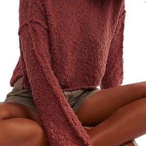 Free People Chunky Knit Sweater in Brown and Pink
